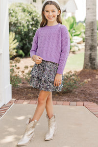 Girls: It All Comes Back Purple Knit Crop Sweater