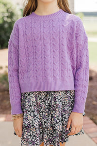 Girls: It All Comes Back Purple Knit Crop Sweater