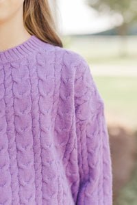 Girls: It All Comes Back Purple Knit Crop Sweater