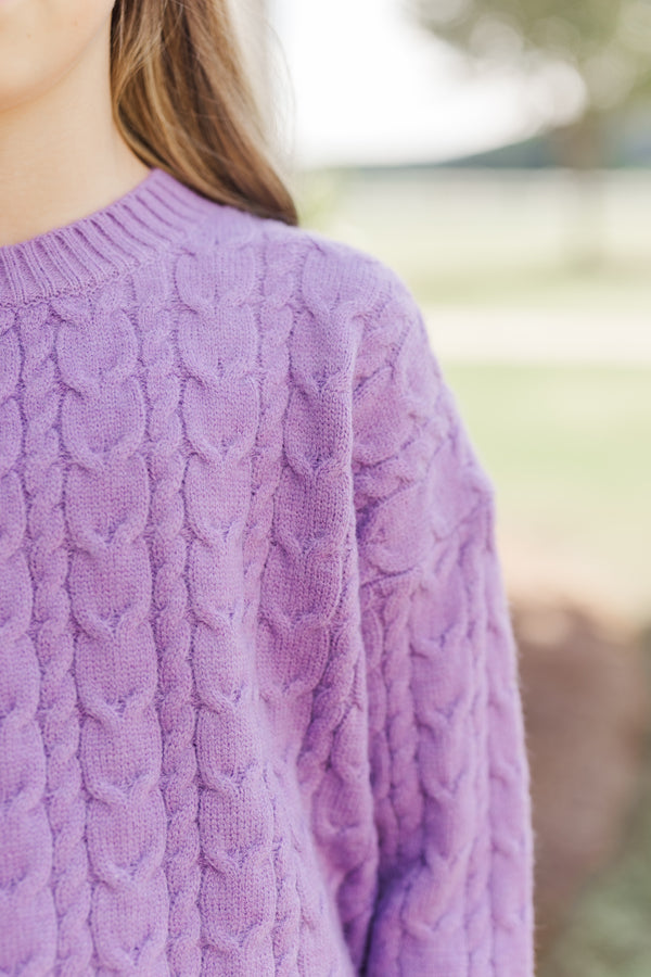 Girls: It All Comes Back Purple Knit Crop Sweater