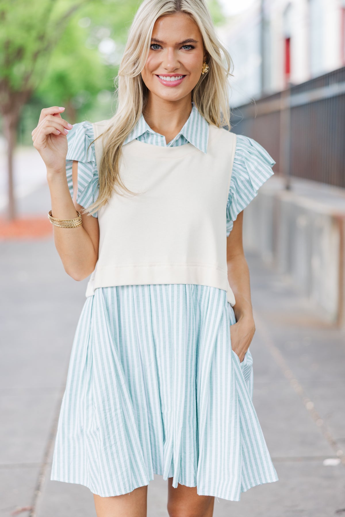 S O P H I E – Girls Blue and Green Striped Dress