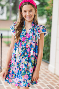 Girls: Leave It All Behind Navy Blue Floral Dress