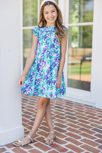 Girls: All About You Aqua Purple Floral Ruffled Dress