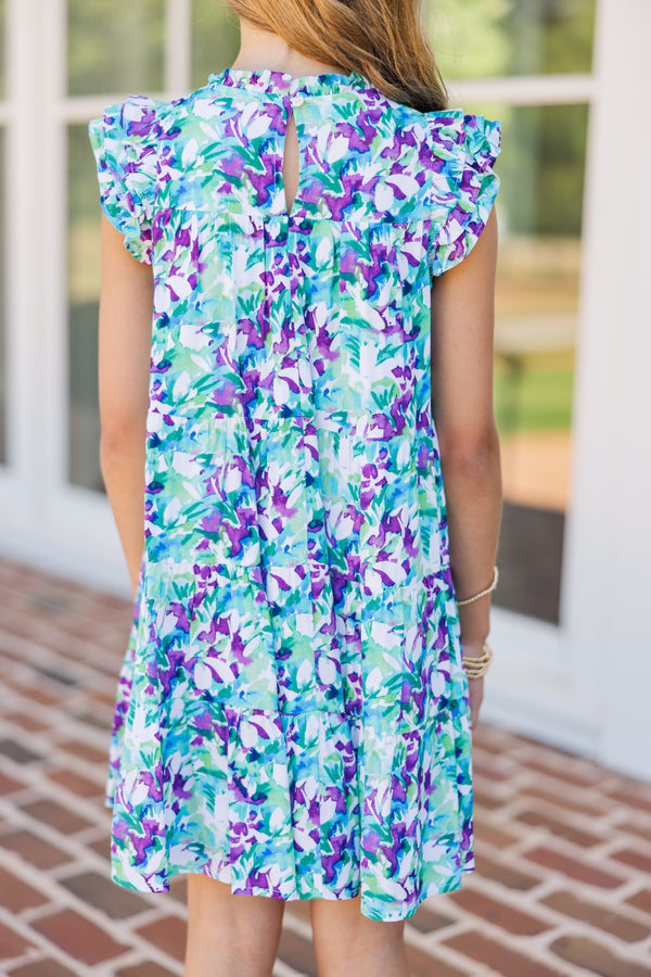 Girls: All About You Aqua Purple Floral Ruffled Dress