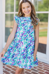 Girls: All About You Aqua Purple Floral Ruffled Dress