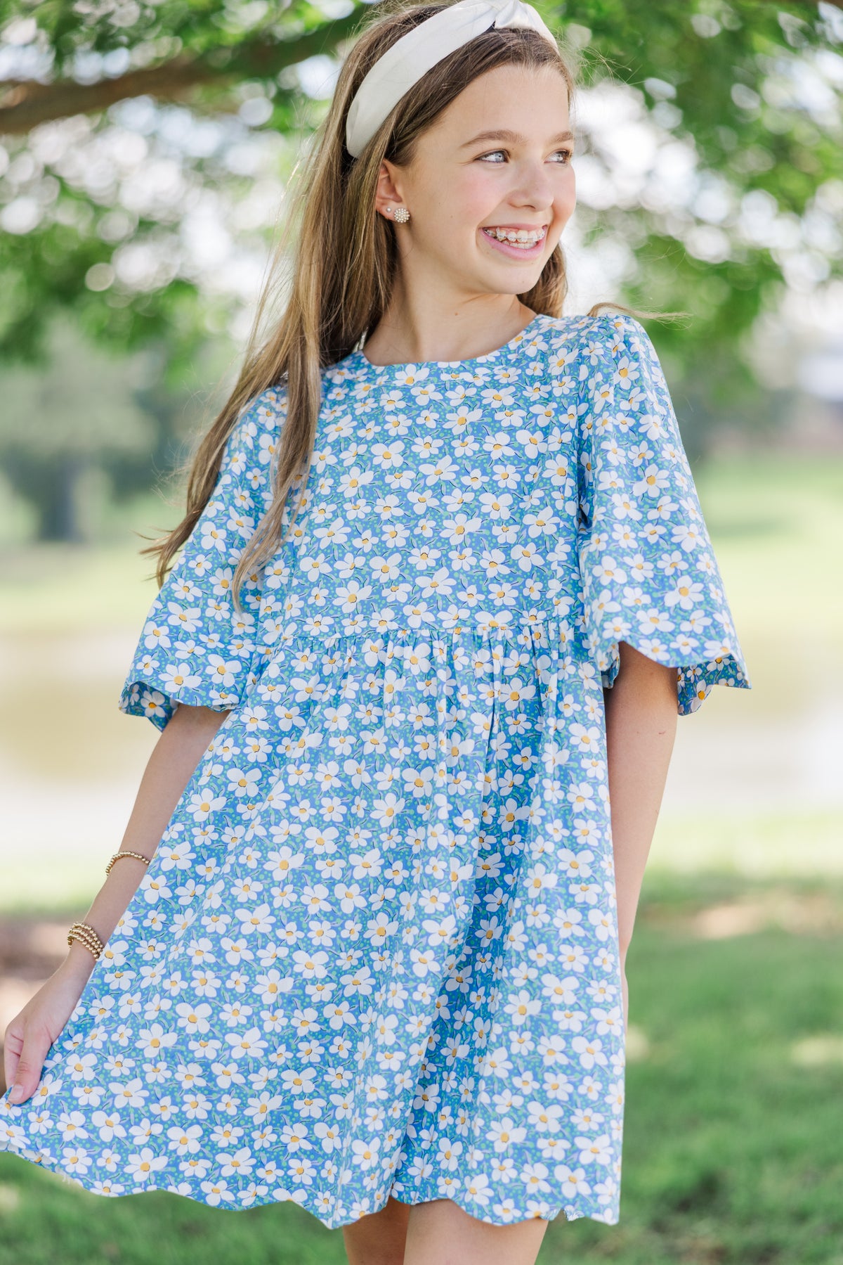 Girls: Time Goes By Blue Floral Cotton Scalloped Dress – Shop the Mint