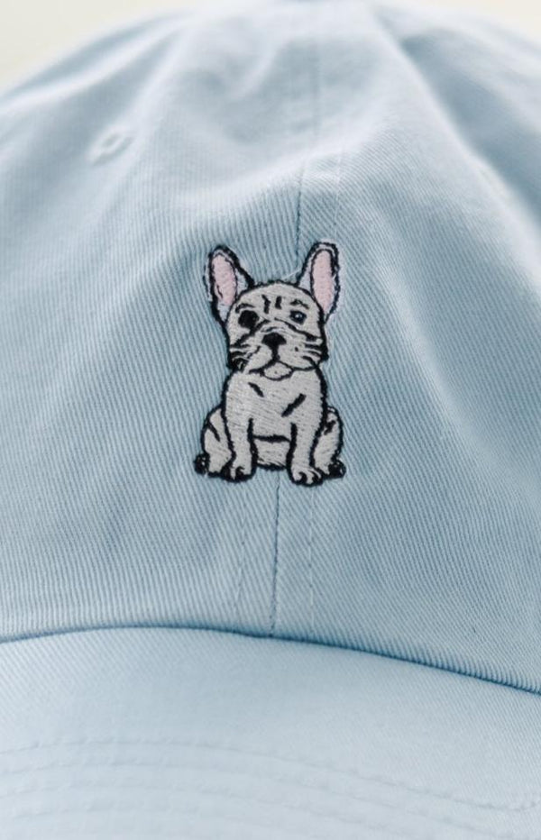 Frenchie Light Blue Embroidered Hat