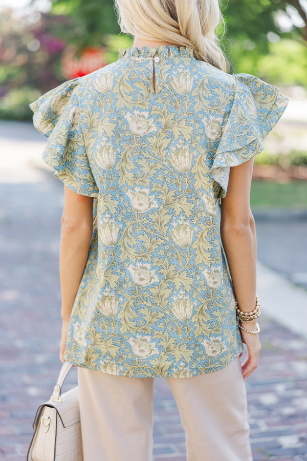 All Heart Light Blue Floral Blouse