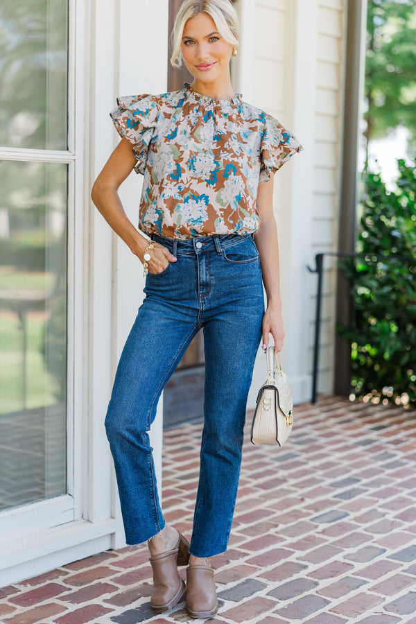 On My Heart Brown Floral Blouse