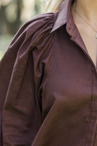 Let's Run Brown Bubble Sleeve Blouse