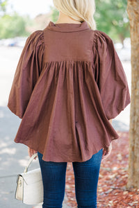 Let's Run Brown Bubble Sleeve Blouse