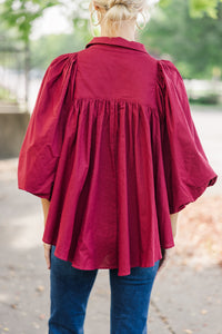 Let's Run Burgundy Red Bubble Sleeve Blouse