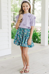 Girls: Look Your Way Teal Green Floral Ruffled Skort