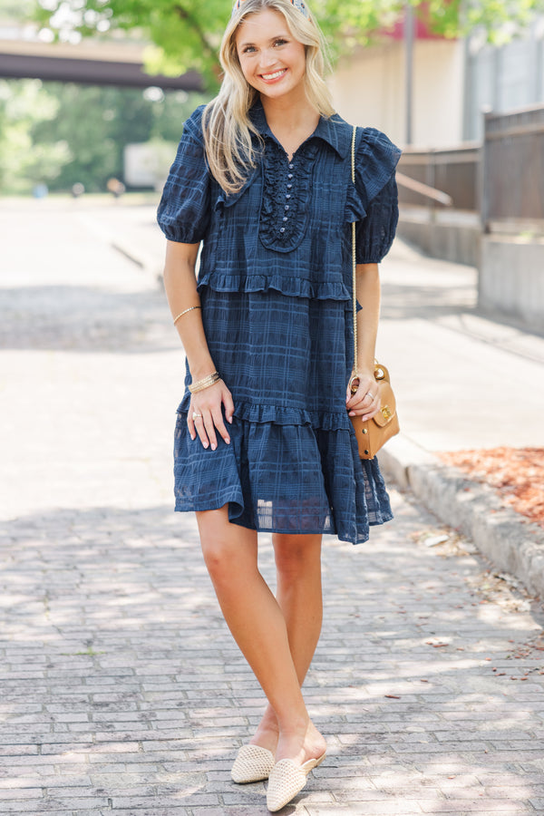 All The Very Best Navy Blue Ruffled Dress