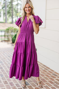 Coming Back For You Plum Purple Tiered Midi Dress