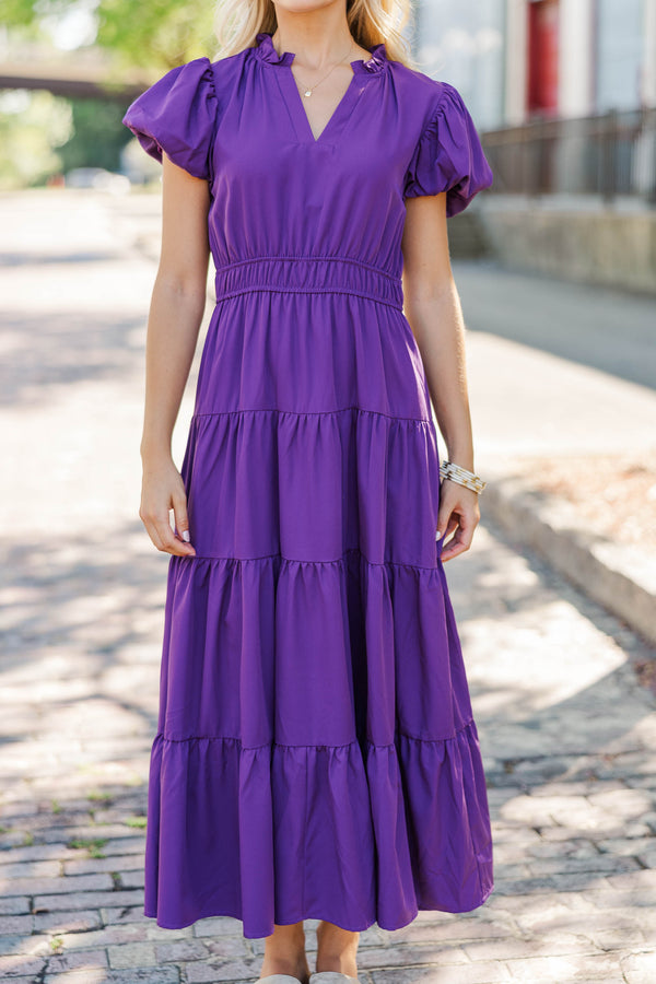 Coming Back For You Plum Purple Tiered Midi Dress