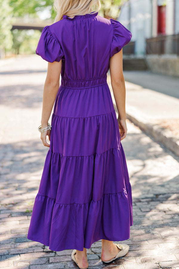 Coming Back For You Plum Purple Tiered Midi Dress