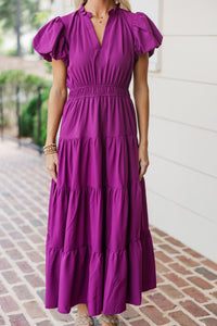 Coming Back For You Plum Purple Tiered Midi Dress