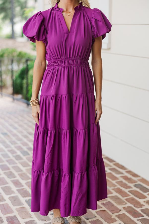 Coming Back For You Plum Purple Tiered Midi Dress