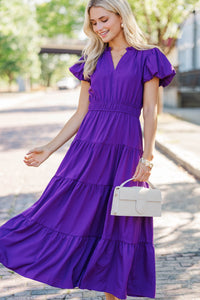 Coming Back For You Plum Purple Tiered Midi Dress