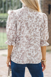 Keep It Up Cream Toile Ruffled Blouse