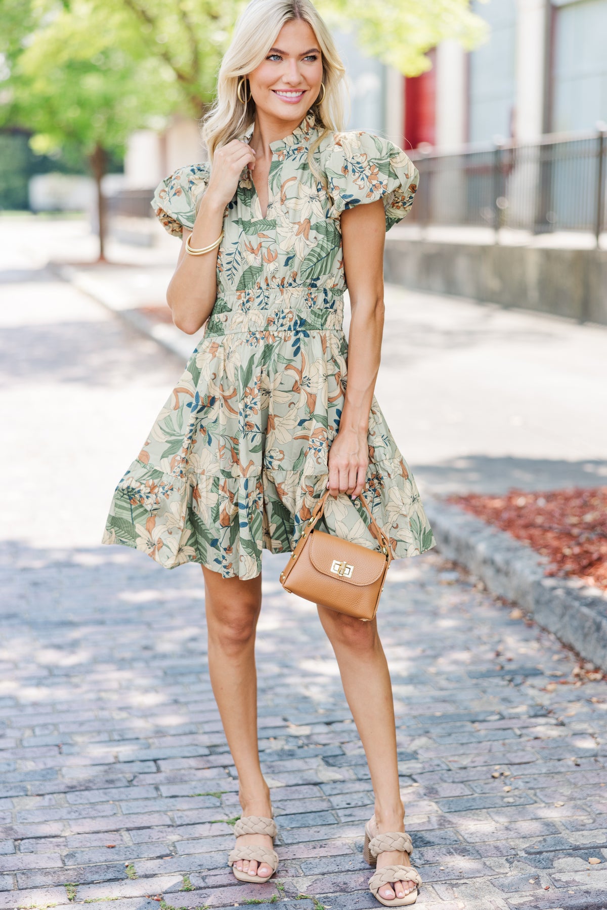 green emerald velvet dress Let's Get Going Sage Green Floral Dress – Shop the Mint