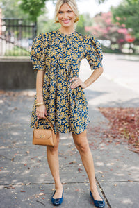 Oh So Thankful Navy Floral Babydoll Dress