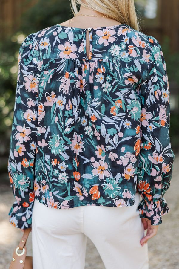 Waiting For You Navy Floral Blouse