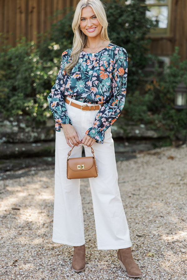 Waiting For You Navy Floral Blouse