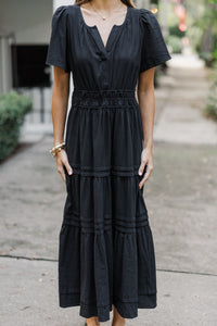 It's In The Air Black Tiered Midi Dress