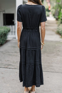 It's In The Air Black Tiered Midi Dress