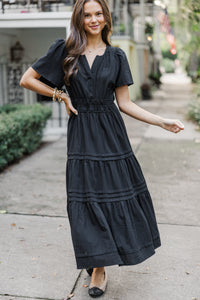 It's In The Air Black Tiered Midi Dress