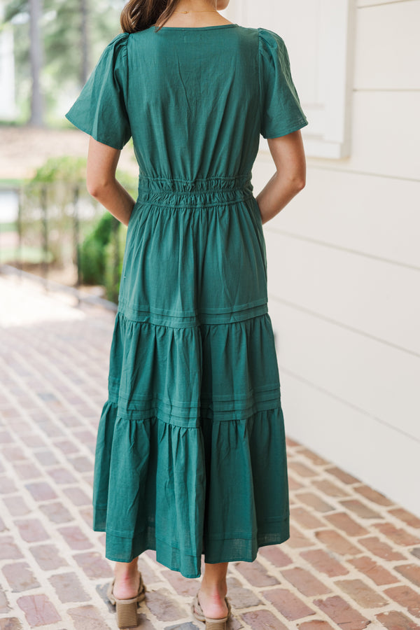 It's In The Air Emerald Green Tiered Midi Dress