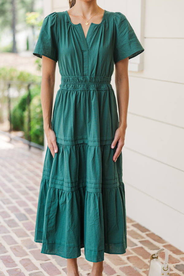 current air green dress Keely Floral Print Tiered Midi Current Air Dress M