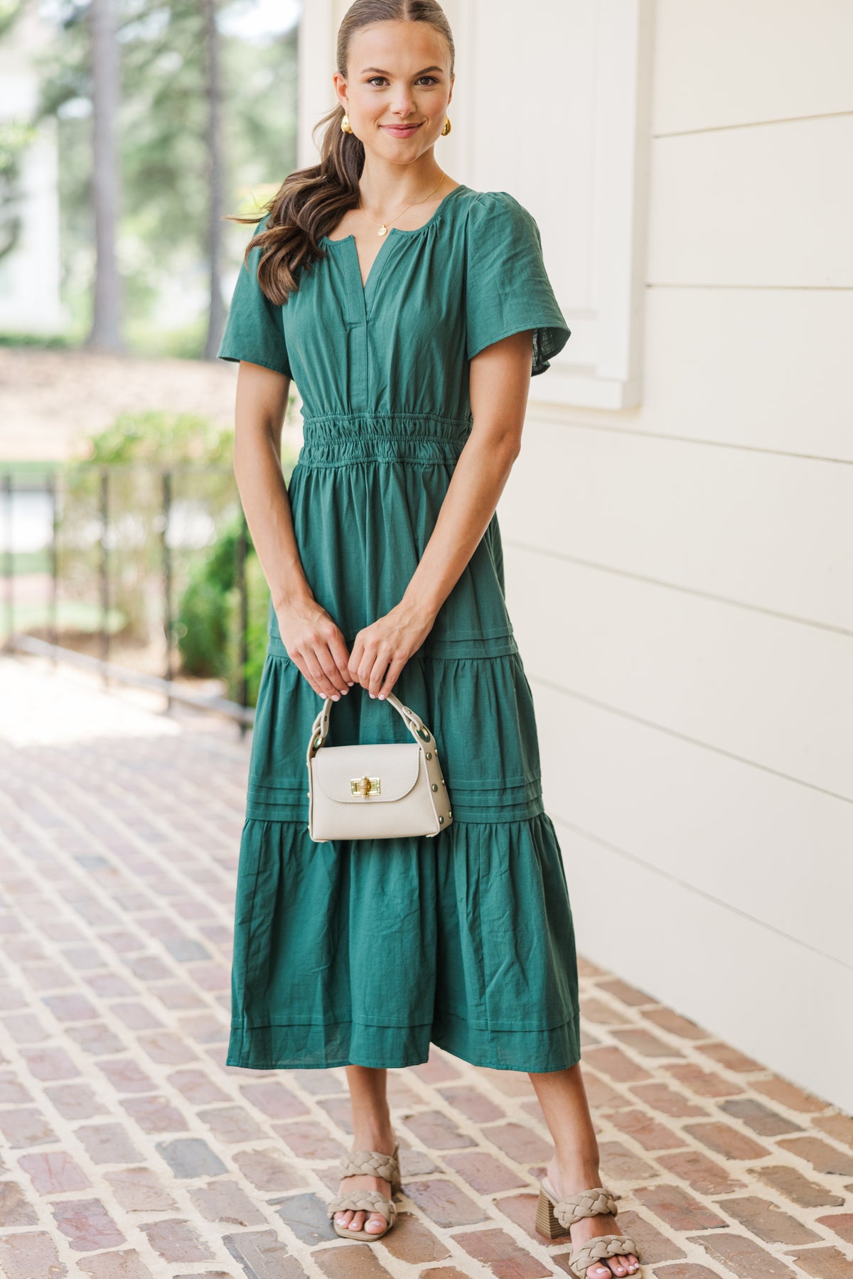 current air green dress Current Air Jade Midi Twofer Dress Large