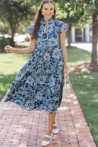 In Your Dreams Navy Blue Floral Midi Dress