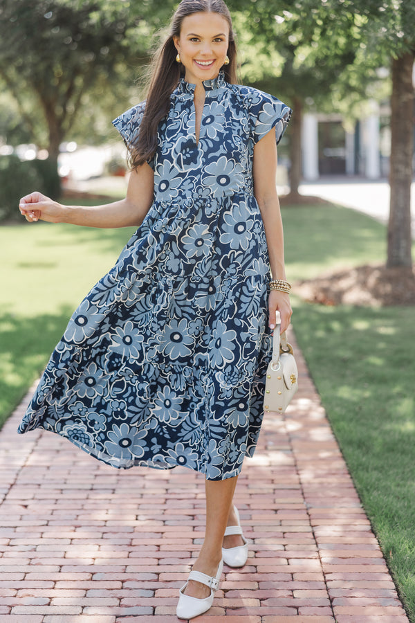 Navy floral midi dress best sale