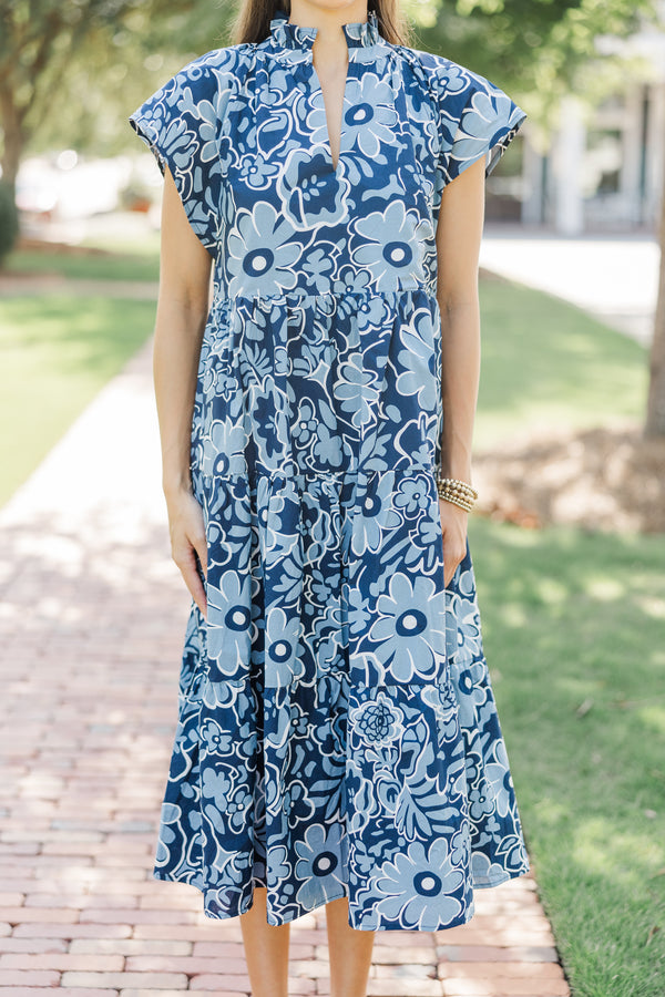 In Your Dreams Navy Blue Floral Midi Dress