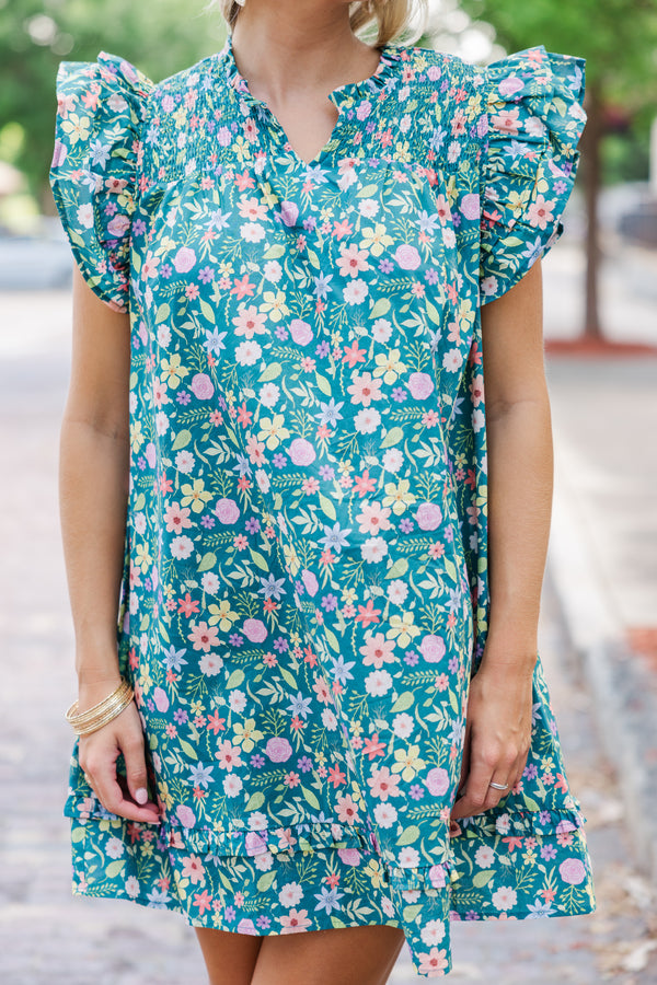 Always Ready Emerald Green Floral Mini Dress