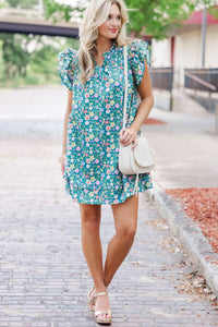 Always Ready Emerald Green Floral Mini Dress