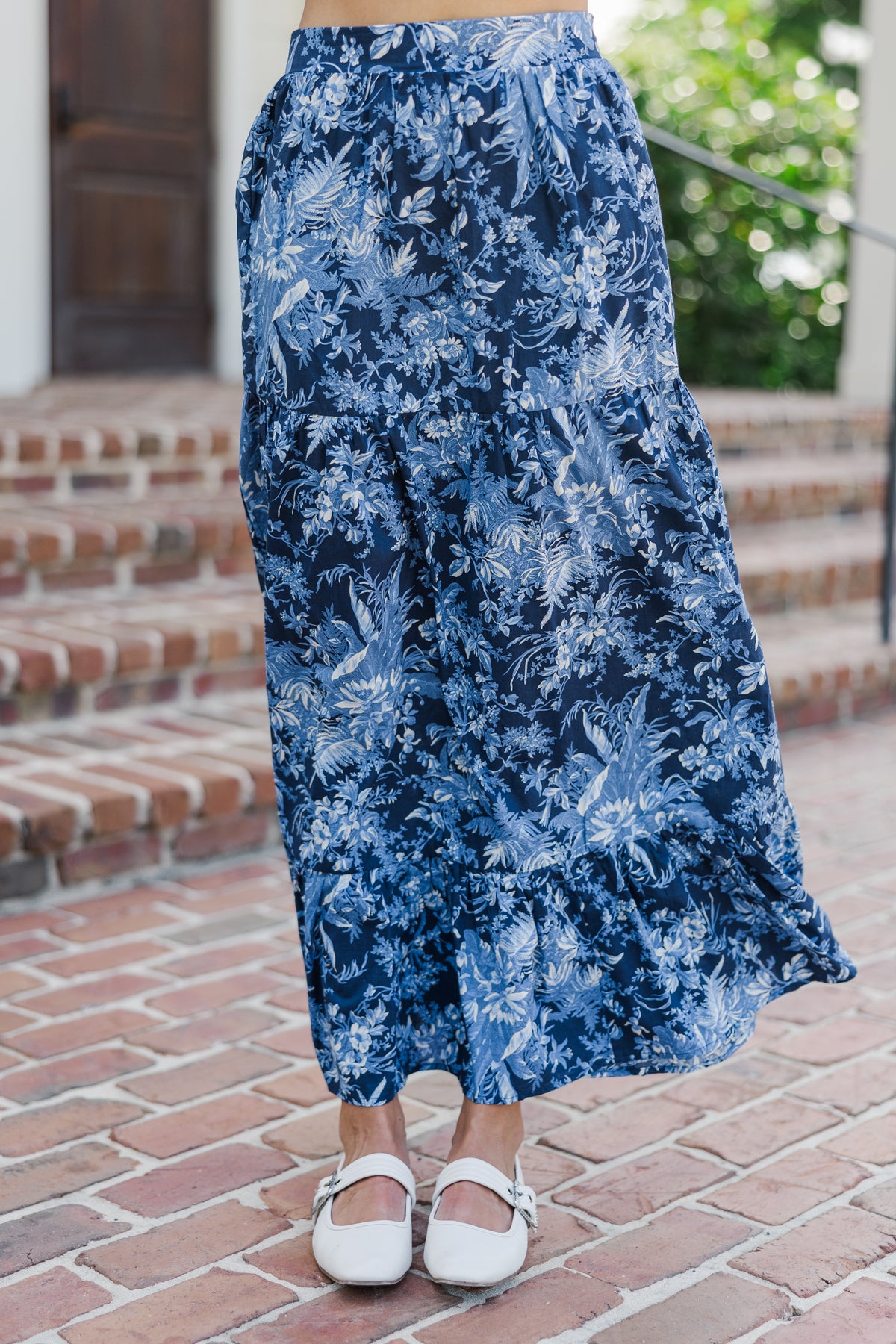 Blue floral cotton maxi skirt sales
