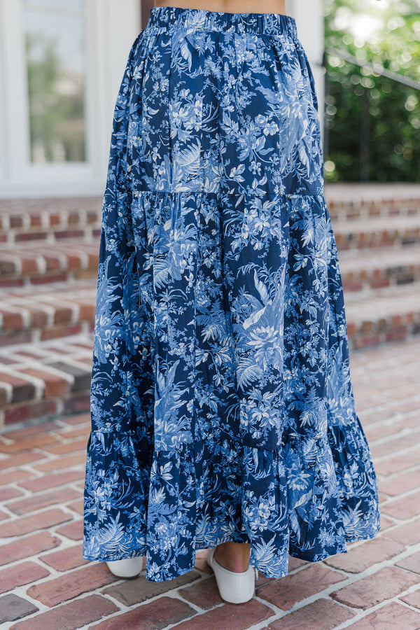 How I Feel Navy Blue Floral Maxi Skirt