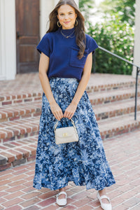 How I Feel Navy Blue Floral Maxi Skirt