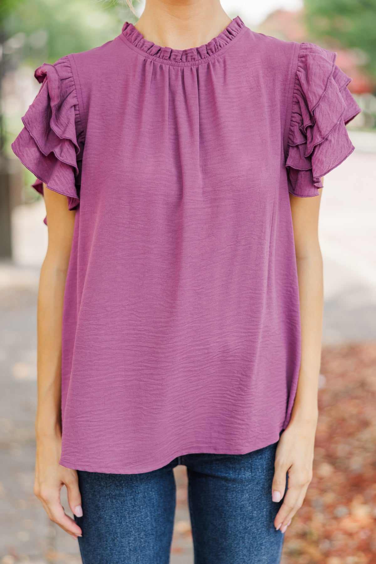 Pruple Ruffland See You Out Plum Purple Ruffled Blouse – Shop the Mint