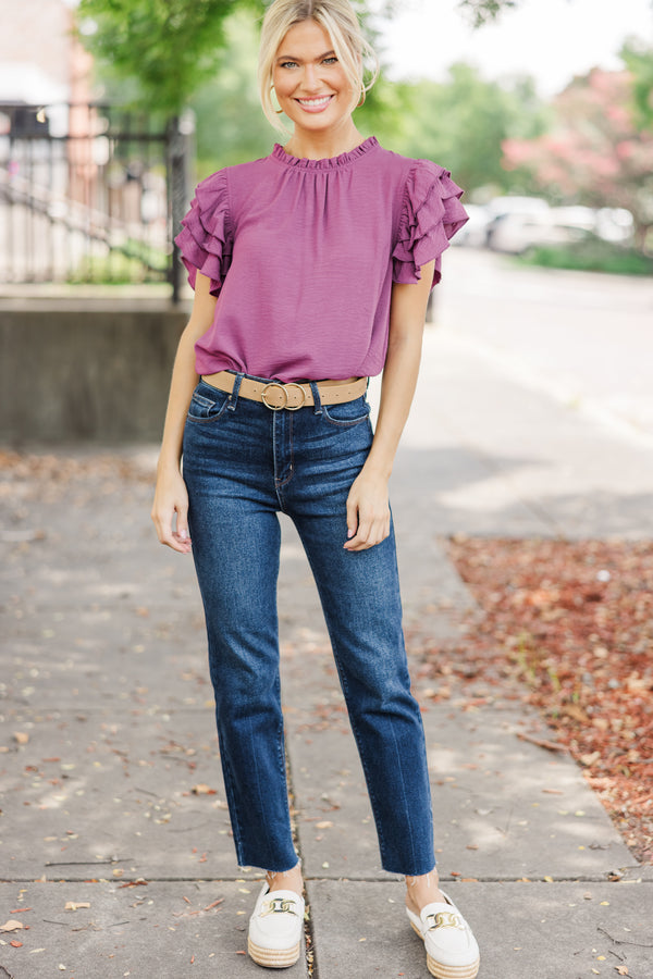 See You Out Plum Purple Ruffled Blouse