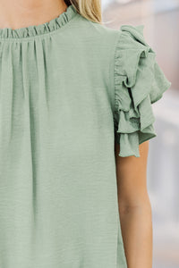 See You Out Light Olive Green Ruffled Blouse