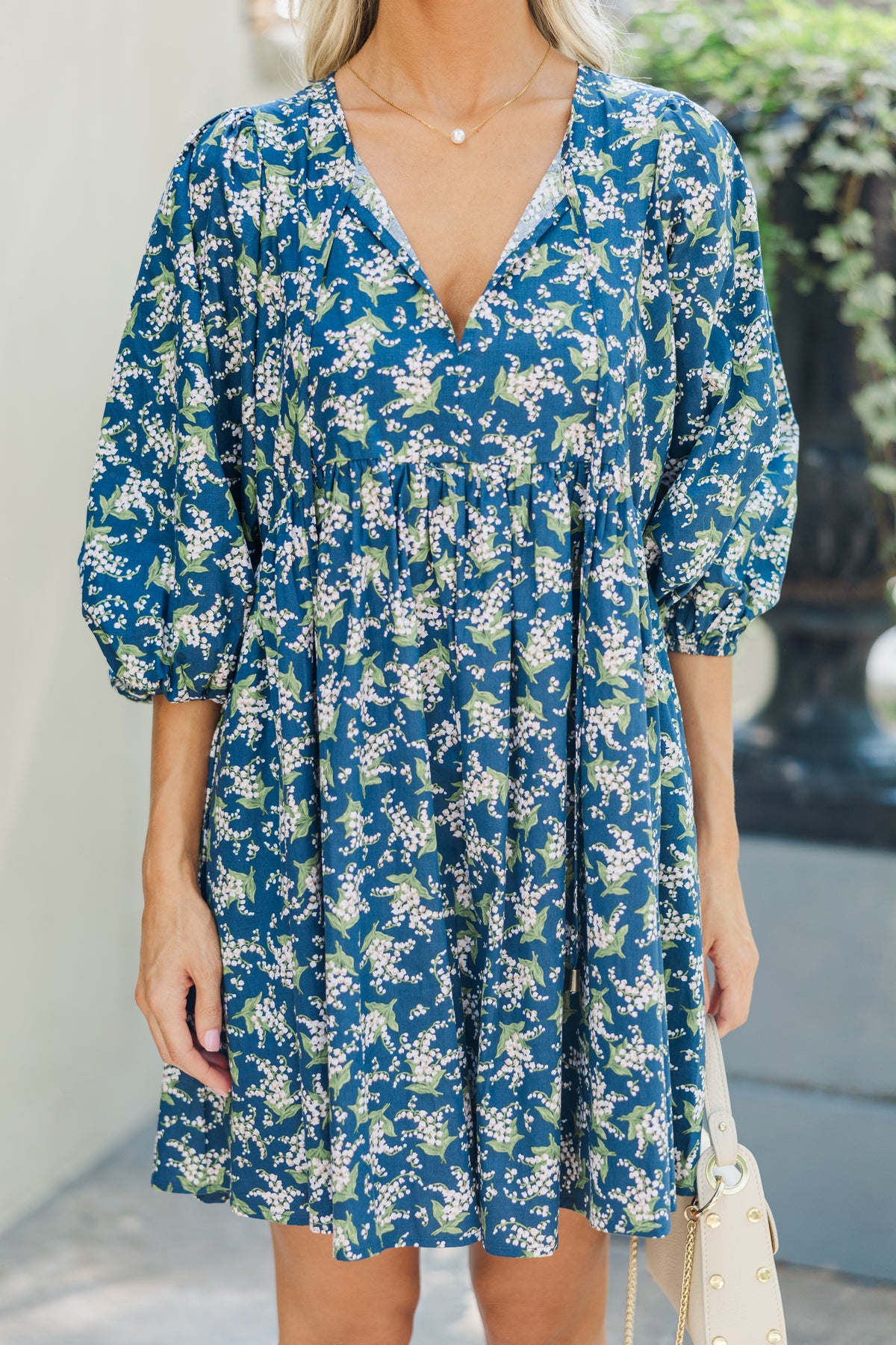 Women Navy Blue & Rust Floral Printed A-Line Dress main image 0