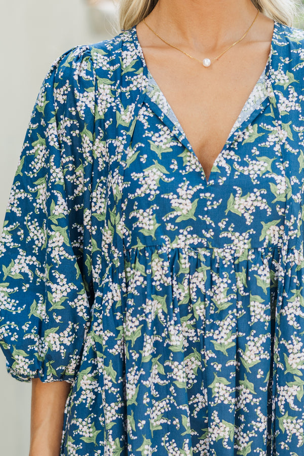 It's All True Navy Blue Floral Dress