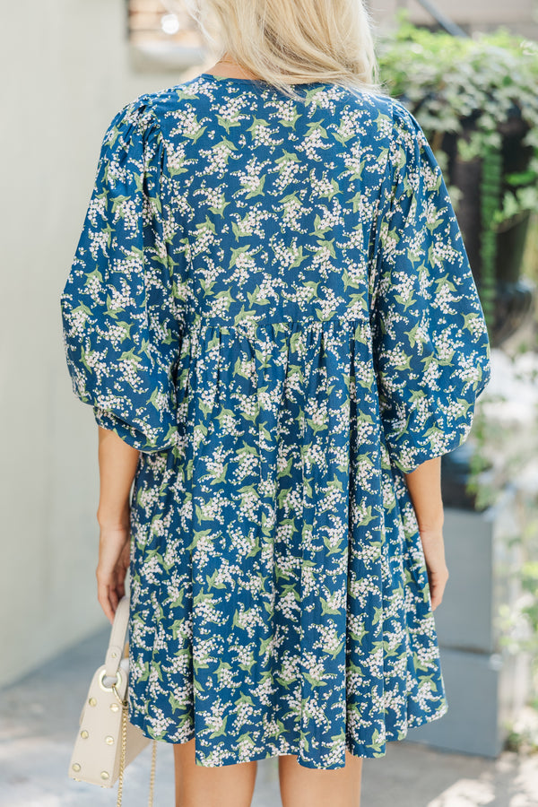 It's All True Navy Blue Floral Dress