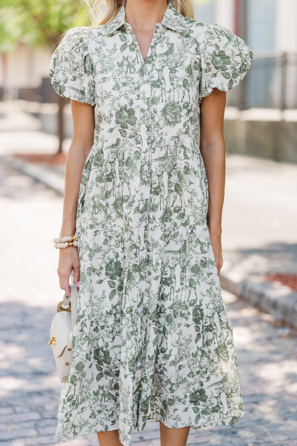 Perfect For You Olive Green Toile Button Down Midi Dress – Shop the Mint